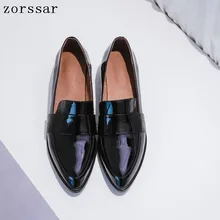 Zorssar/Осенняя обувь на плоской подошве; женские туфли-оксфорды из лакированной кожи; элегантная обувь на низком каблуке без застежки; женская обувь с острым носком на толстом каблуке