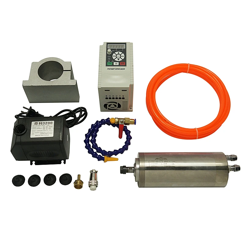 

DIY CNC Kit 80mm Water Cooled Spindle Motor Clamp 800W 1.5KW Frequency Converter VFD Inverter 2.2KW