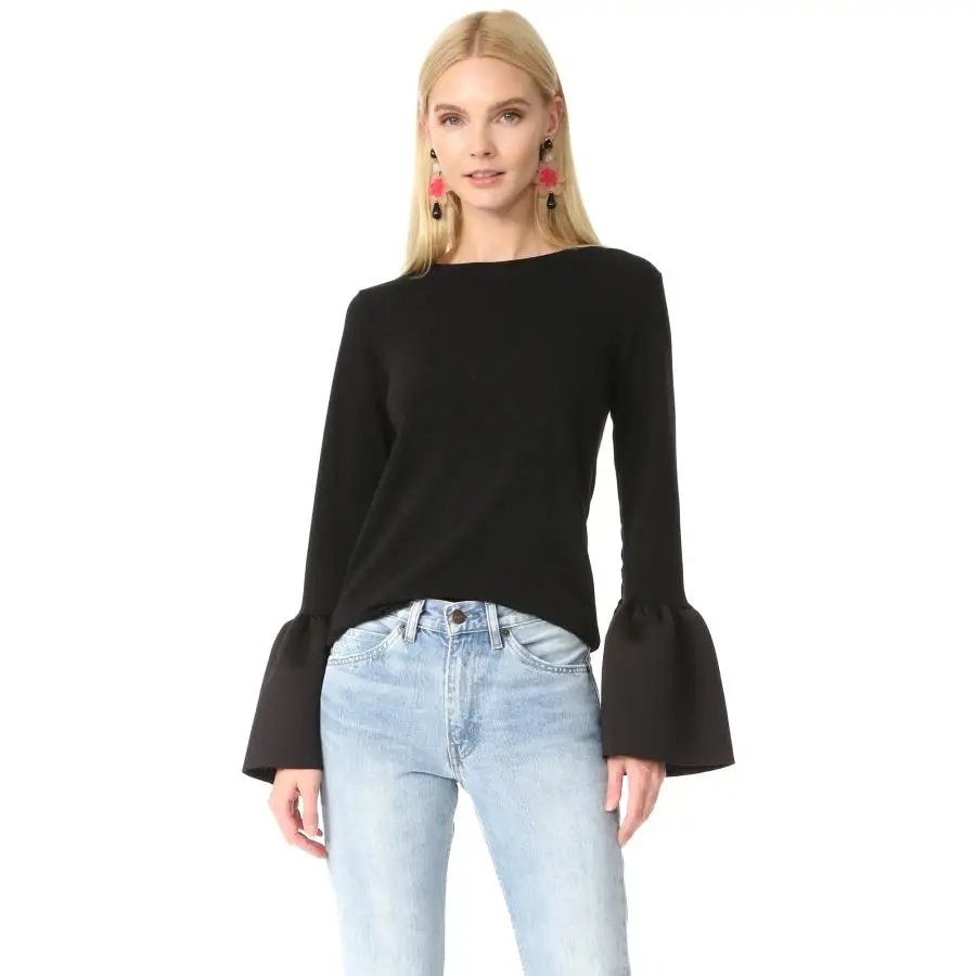 

2017 new cotton long sleeve T shirts flare sleeve for autumn