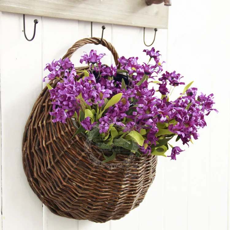Handmade wicker hanging basket flower basket flower vase paper flowers home decorationin