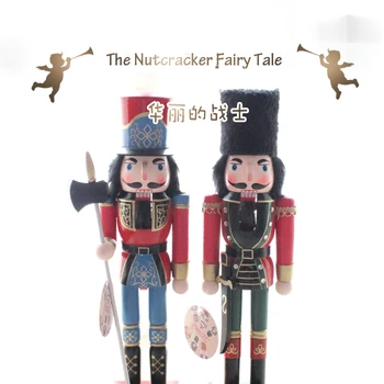 

New 38Cm High Christmas Holiday Nutcracker Axe soldier Vintage German Wooden Table Walnut Toy Zakka Dolls