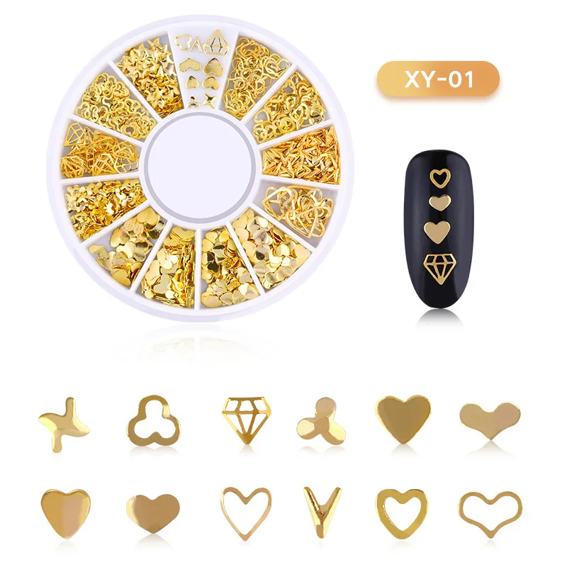 

1 Box Gold Silver Metal Alloy Nail Studs Moon Star Punk Flake Rivet Manicure DIY 3D Nail Art Decorations For Lady