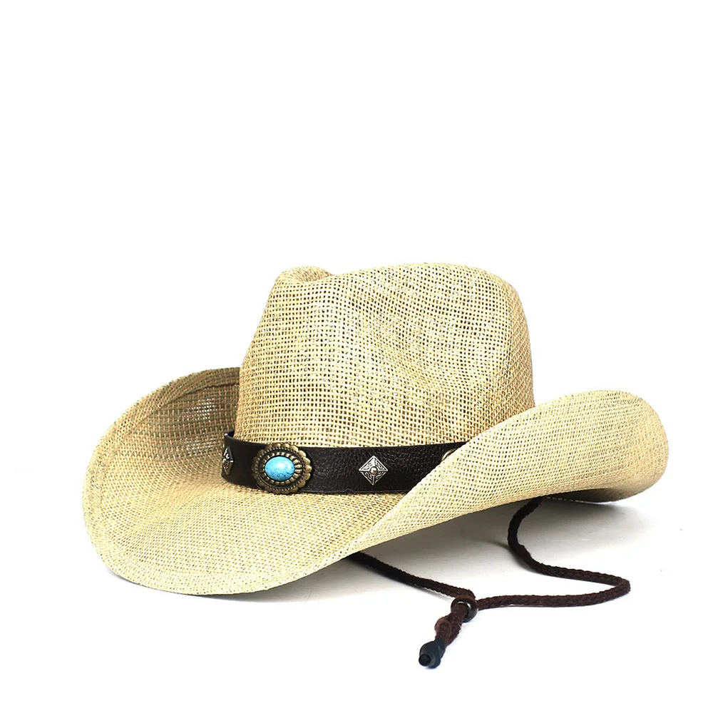 Женская и мужская соломенная шляпа в ковбойском стиле Sombrero Hombre пляжная размер 56-58