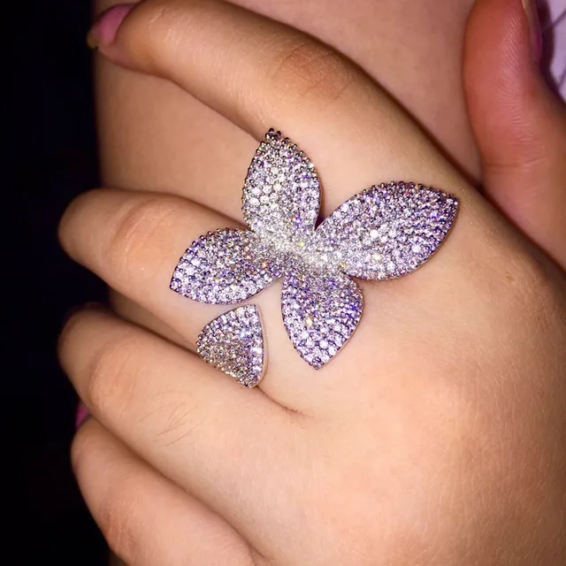 Big Leaf Rings For Women Cz Pave Setting Elegant Unique Design Rose Flower Open Big Leaf Rings For Women Cz Pave Setting Elegant Unique Design Rose Flower Open