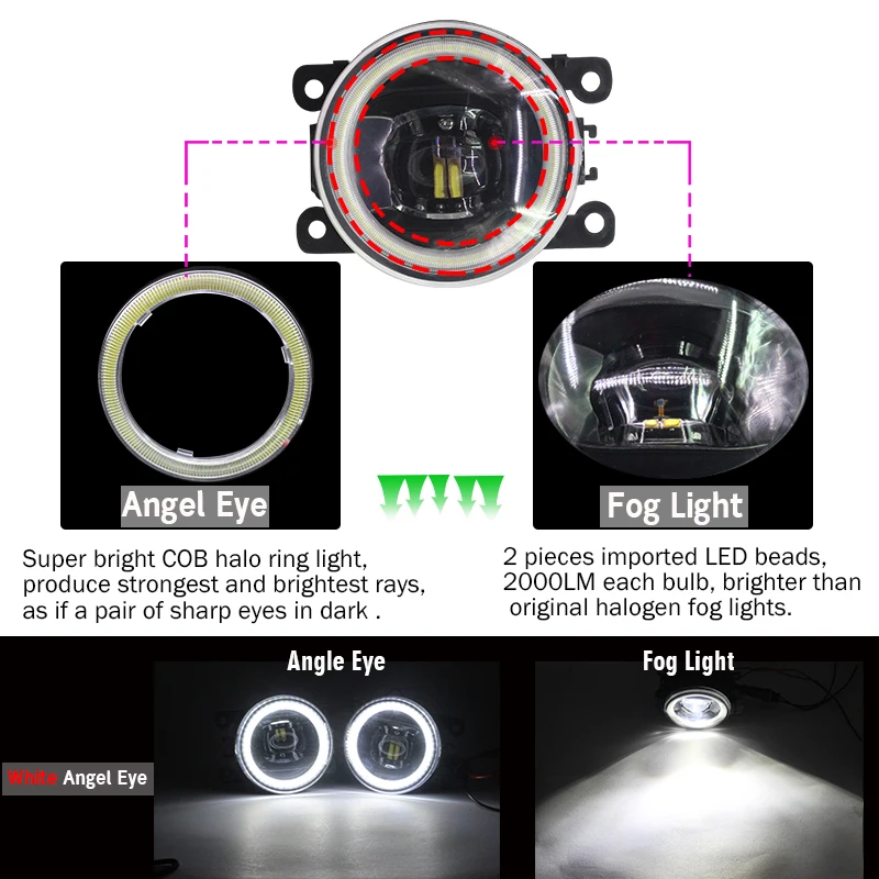  Cawanerl Car Accessories 4000LM LED Bulb Fog Light Angel Eye Daytime Running Lamp DRL 12V For Mitsu - 32945300593