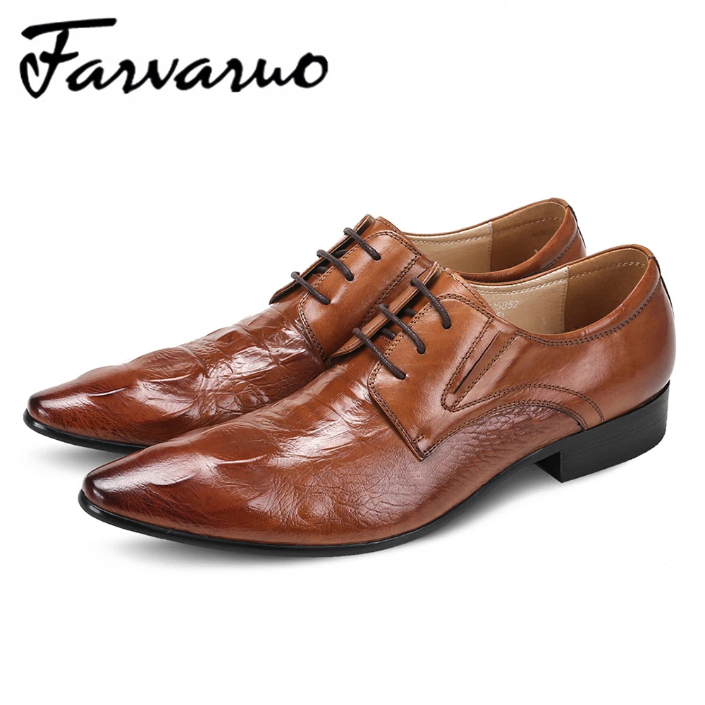 Farvarwo Mens Oxfords Business Shoes Italian Genuine Leather Crocodile
