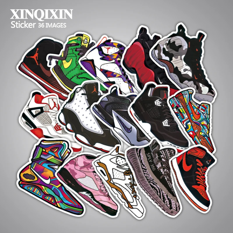 

36pcs/set Fashion Jordan AJ SHOE TENNIS Basketball Proof D 'Water For Suitcase Refrigerator Skate Laptop Sticker B