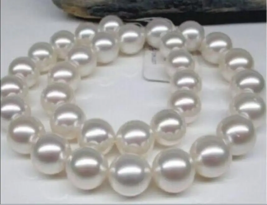 

18" AAA+ 11-12MM NATURAL ROUND SOUTH SEA WHITE PEARL NECKLACE YELLOW CLASP !