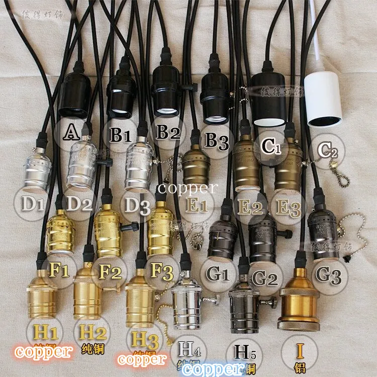 

1PCS blubs Retro Edison Style Bronze Lamp Holder Pendant 1m line Light E27 Bulb Socket 220V 110v blub good for all E27 blubs