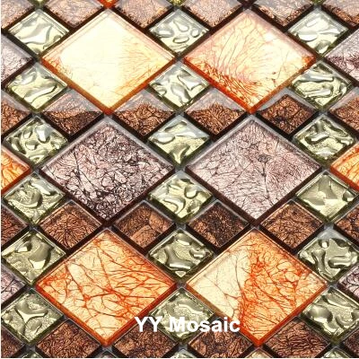 

Luxury Gold Foil Color Crystal Glass Mosaic Wall tiles for kitchen backsplash shower firewall hallway DIY decorate wall sticker