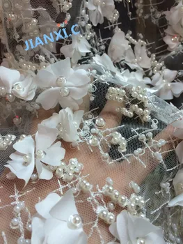 

3d flower yaking-112917 embroidered lace fabric good looking bridal lace fabric with beads