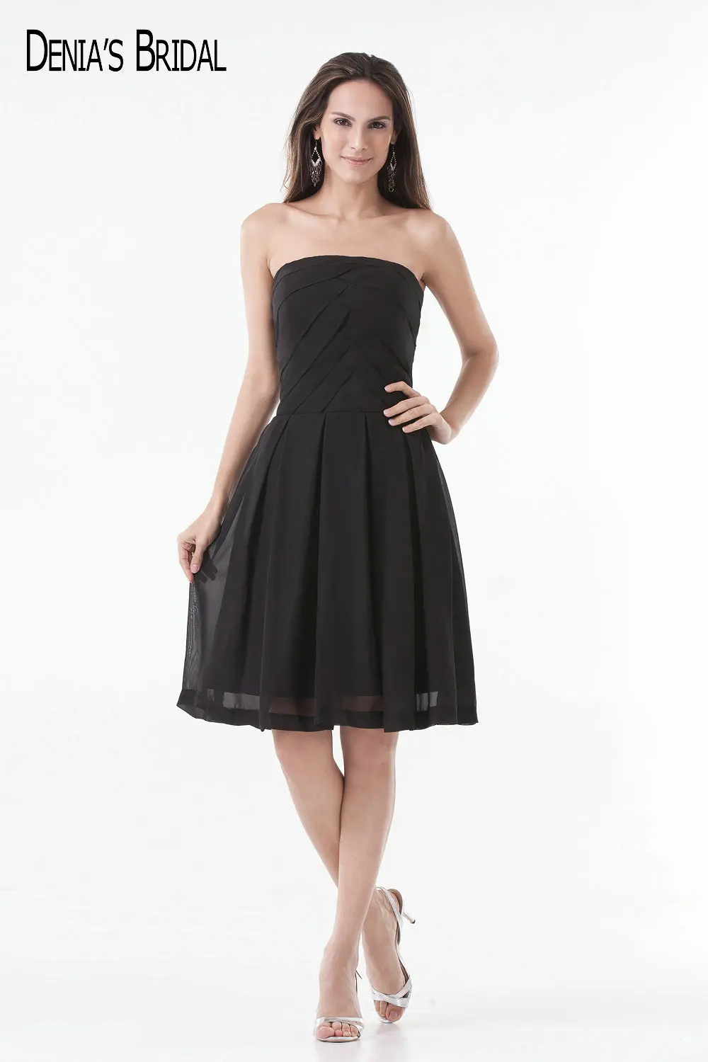 2017 Short Black Chiffon Cocktail Party Dresses with Appliques Beaded