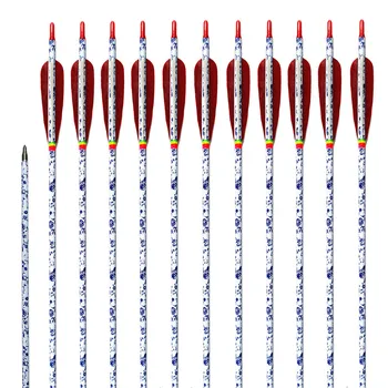 

Archery Carbon Arrows 6Pack Unique Design Spine 400/500/600 With Field Tips Real Feather 29/30/31 Inch for Compound Recurve Bows
