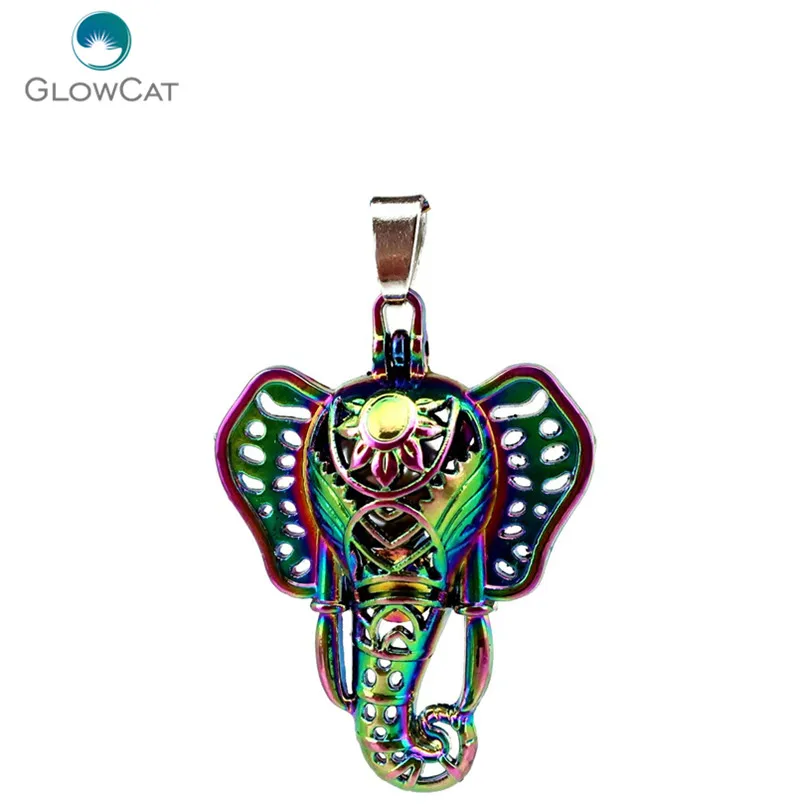 

C131 5pcs/lot Rainbow Color Hindu Elephant God Animal Bead Pearl Cage Locket Pendant Pearl Locket Fairytale Party