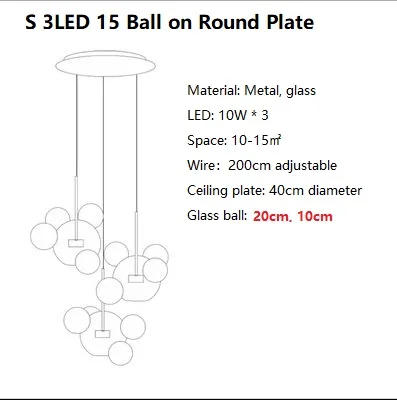 LukLoy лампа с пузырьками, стеклянный подвесной светильник для столовой, подвесной светильник с пузырьками для кухни, отеля, подвесной светильник со стеклянным шаром - Цвет корпуса: Small 3 LED 15 Balls