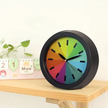 

Alarm Clock Ultra Quiet Small Alarm Clock ABS Pointer Scanning Movement Wall Clock Bedroom Simple Modern Rainbow