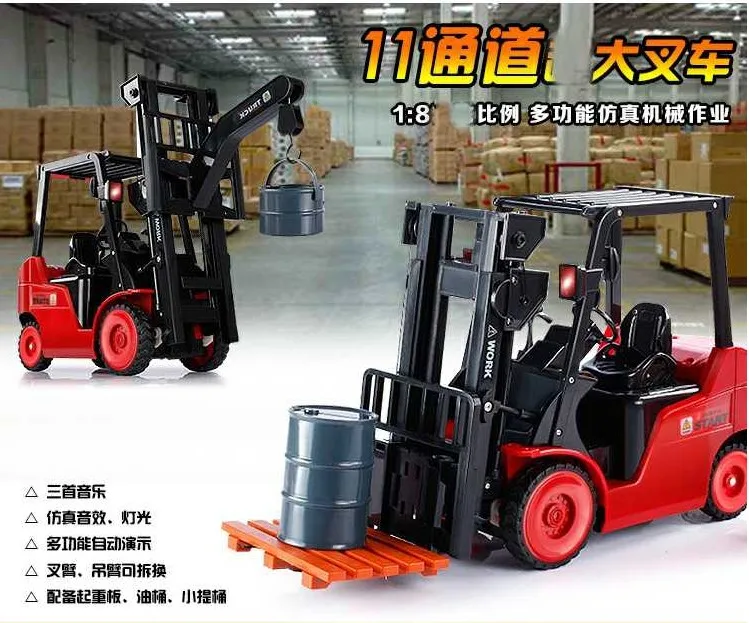 Big size toys 1:8 RC Forklift Truck Crane RTR 11CH Engineer Vehicle Toys LED Light Kids Toys