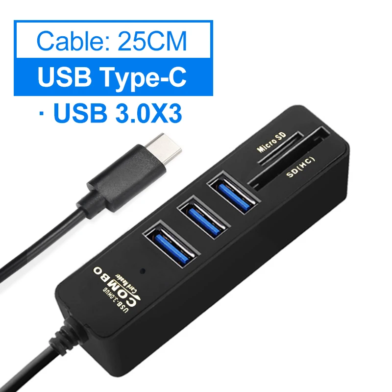 Мульти usb-хаб 3,0 USB разветвитель Mini USB 3,0 концентратор USB 3 порта концентратор Тип C SD кард-ридер высокоскоростной C Hab адаптер для ПК Аксессуары - Цвет: Black 3 Ports Type C