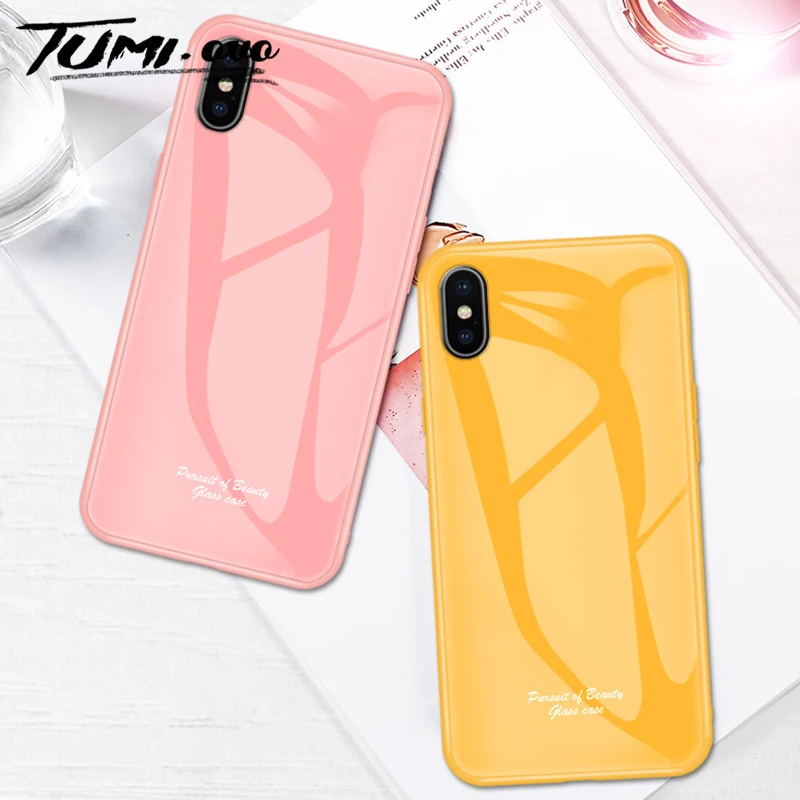 

Candy Color Tempered Glass Case for iPhone 7 8 X 6 6S Plus Phone Glass Cover For iPhone XS Max XR X Simple solid Case