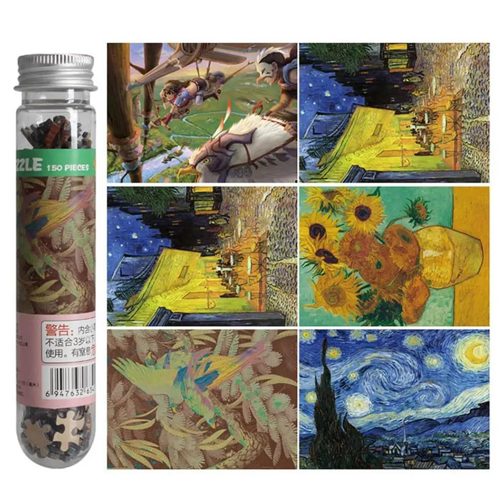 

HobbyLane 150Pcs Children Adult Creative Educational Mini Jigsaw Puzzle Set with Tube Bottle Paper Painting Puzzles 10x15cm