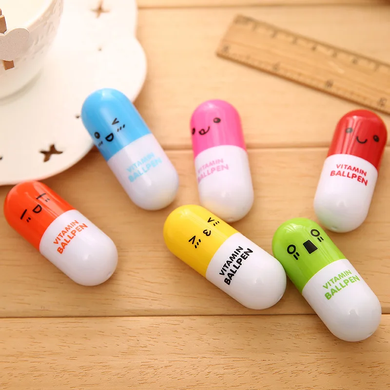 

Cute Pills Ballpoint Pen Student Stationery Cartoon Expression Retractable Ballpoint Pen Christmas Gifts School Office Supplies