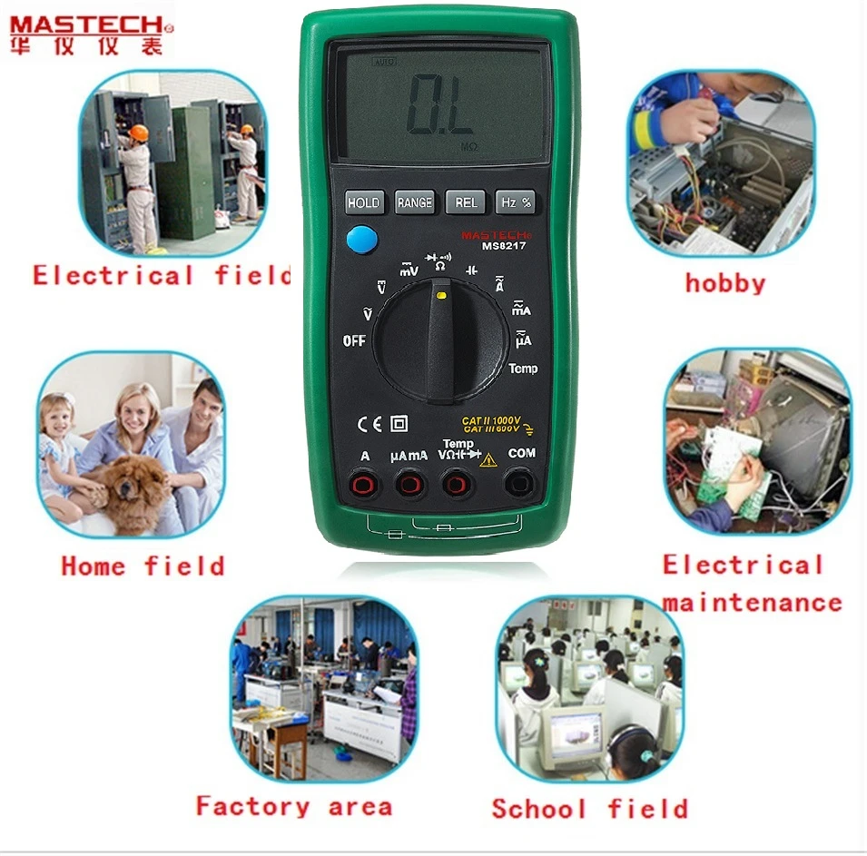 

Portable Digital Multimeter Auto ranging AC/DC Voltage DMM REL Frequency & Temperature Tester With LCD Display MASTECH MS8217