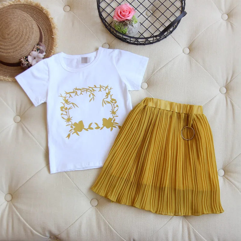 

SexeMara New Arrival Summer Princess Clothing Set girl Dress Set Baby Girl Clothes Printing T-shirt+mini Dress Gown For 3-9T