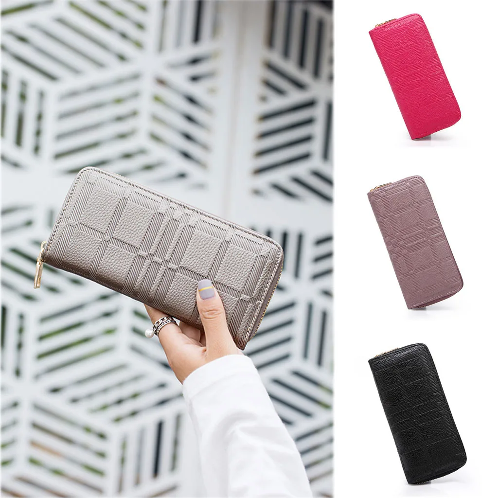 Для женщин Ретро решетки кожаный Длинный кошелек портмоне картхолдер (кошелек для пластиковых карт) высокое качество кожаные сумки bolsa feminina