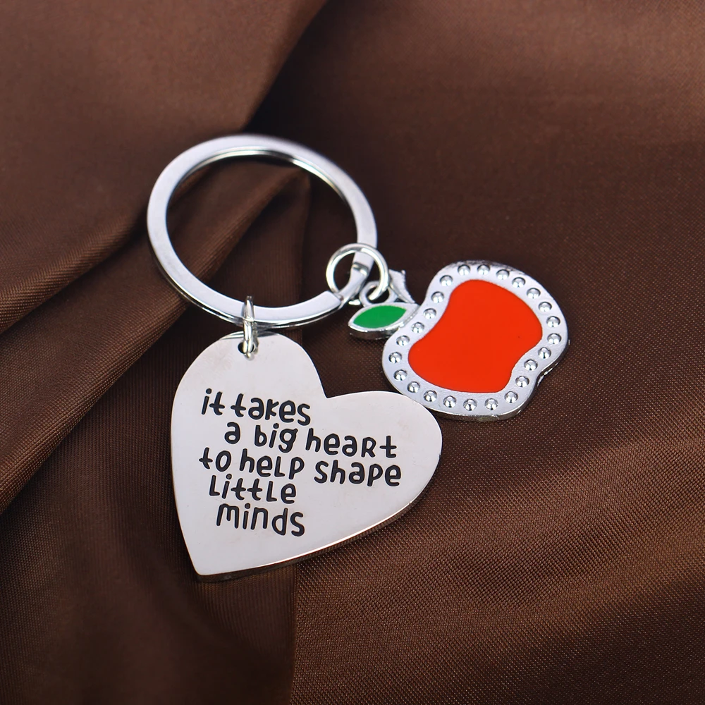 

12PC Wholesale It Takes A Big Heart To Help Shape Little Minds Red Apple Key Chain Keychain Keyring Gift Teacher Friend Jewelry
