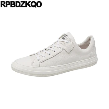 

Genuine Leather Men Shoes Italian Casual High Quality White Runway Sneakers Luxury Skate New Trainers Lace Up Spring Brand Real