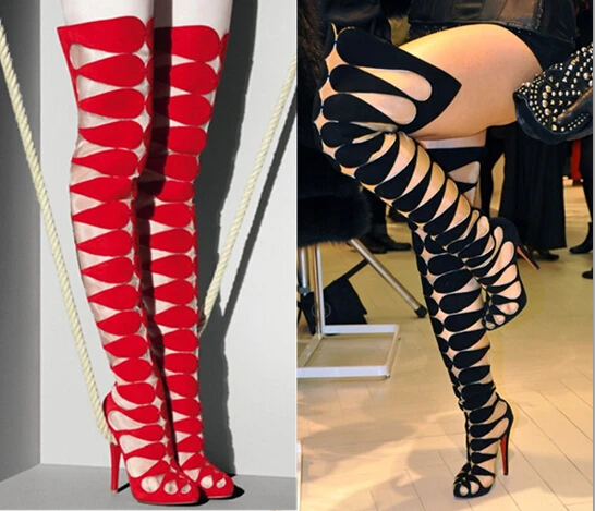 red bottom thigh boots