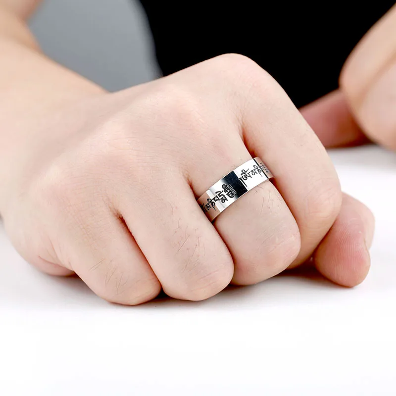 Beier new store 316L Stainless Steel ring Om mani padme hum Mantra Buddhism symbol Ring jewelry BR-R072