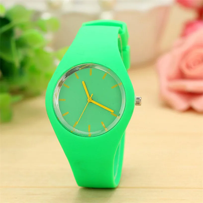 Новые женские спортивные часы ярких цветов с силиконовым ремешком Прямая поставка - Цвет: Green