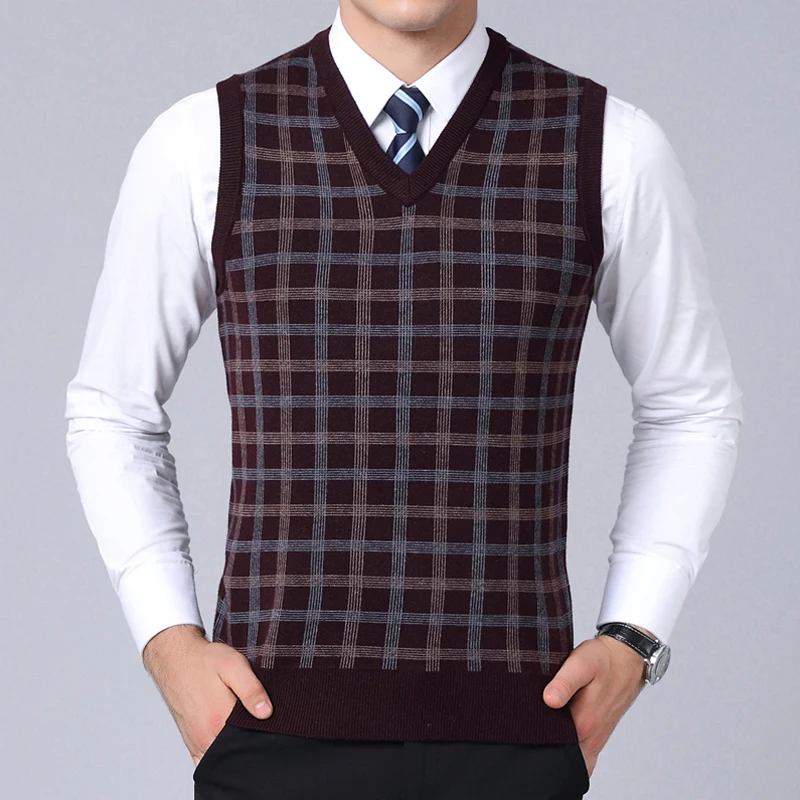 

2019 New Fashion Brand Sweater Men Pullover Slim Fit Jumpers Knitwear Sleeveless plaid Winter Korean Style Casual Men Clothes