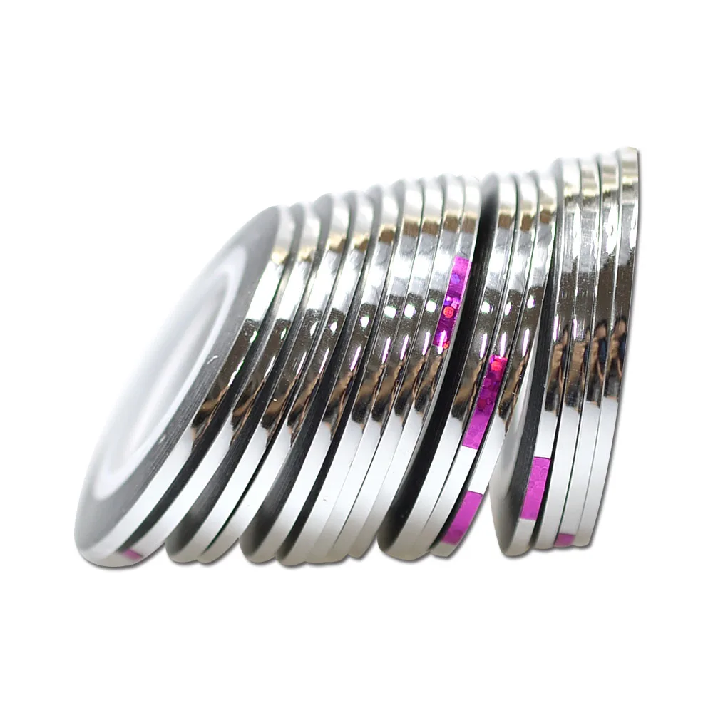 2mm 50 Rolls/Lot Gold Silver Black White Nail Laser Glitter Tips Wire Striping Tape Line DIY Wrap Nail Art Sticker Set NC360-363