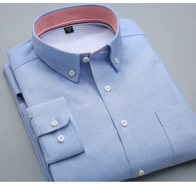 Мужская однотонная оксфордская Базовая рубашка с длинным рукавом, с левым нагрудным карманом, Мужская умная Повседневная приталенная Рабочая Рубашка на пуговицах