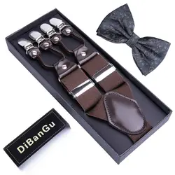 DiBanGu коричневые однотонные унисекс подтяжки для мужчин s 6 подтяжки на зажимах цветочный галстук-бабочка набор регулируемые эластичные