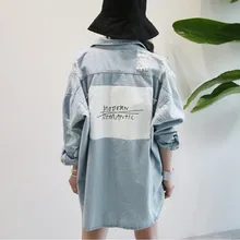 PEONFLY/тонкая джинсовая куртка с дырками и надписями; женские длинные джинсовые пальто с отворотом бойфренда; однобортное базовое пальто; повседневные куртки