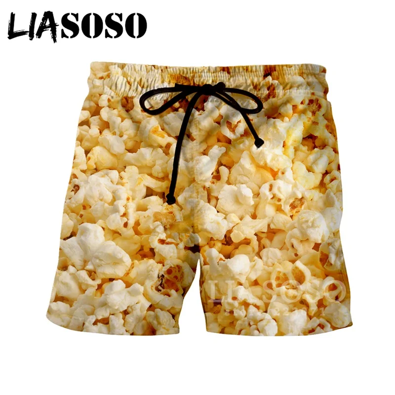 LIASOSO летние новые мужские и женские модные шорты с 3D принтом для попкорна пляжные Фитнес хип-хоп свободные спортивные штаны Harajuku A244-05