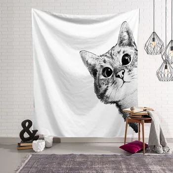

Black And White Tapestry Cat Animals Wall Carpet Boho Decoration Home Decor Wall Hanging Tapestries
