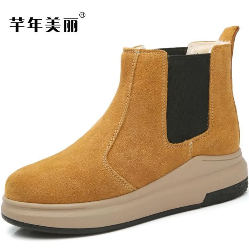 

Snow boots 2017 winter Plus cashmere warm casual shoes female Frosted leather Martin boots Flat heavy-bottomed women boots boty