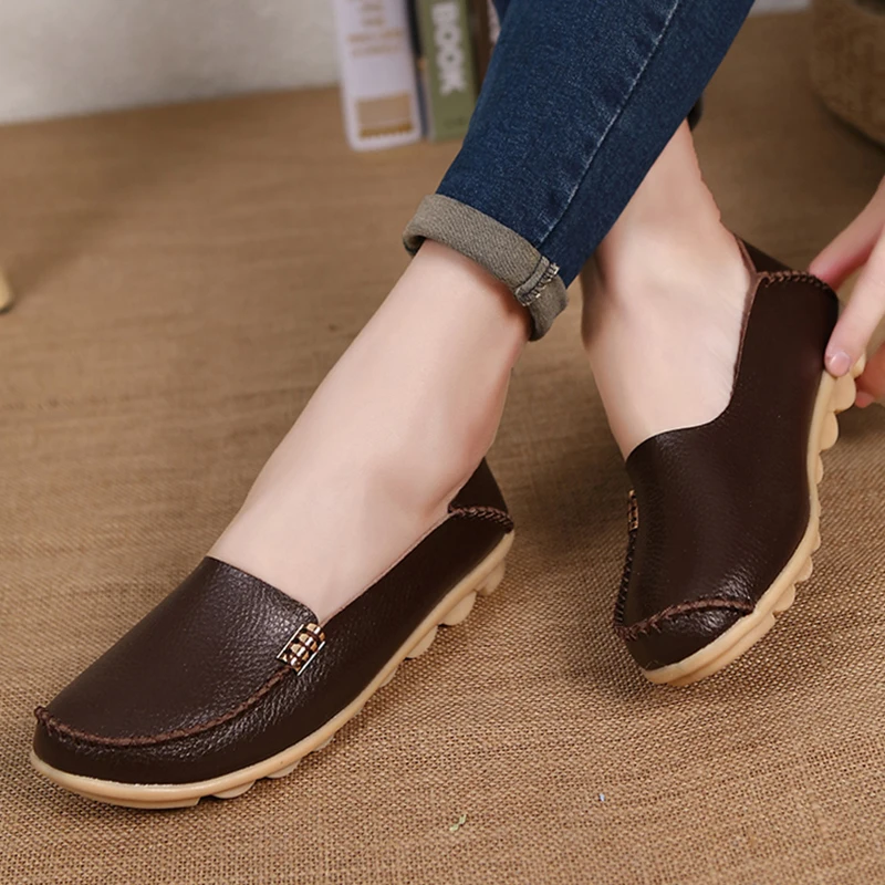 Women Shoes Plus Size Flat Shoes Women Genuine Leather Loafers Nurse Slip On Flat Oxford Sapato Feminino Ballet Flats