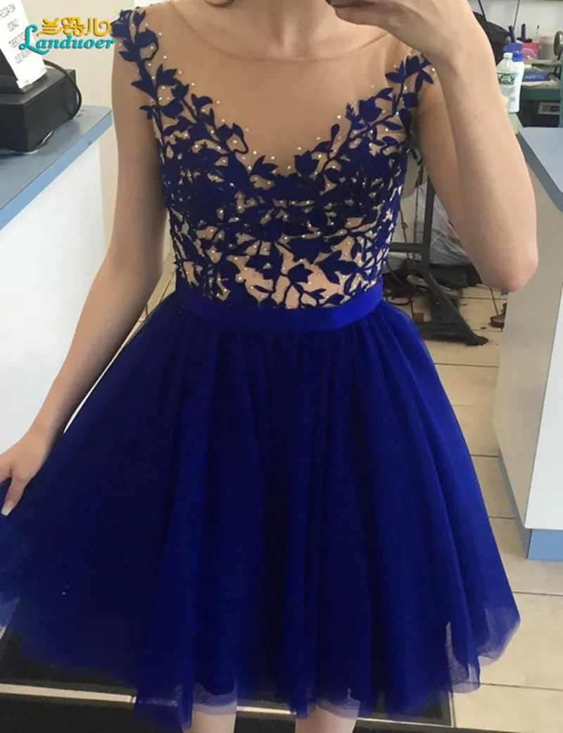 Unique Corto vestidos de fiesta para adolescentes Moda de encaje azul real vestidos de baile 2017 closed back Mini Prom vestidos de partido ballkleider|prom dresses 2017|prom dresses for teensprom dresses -