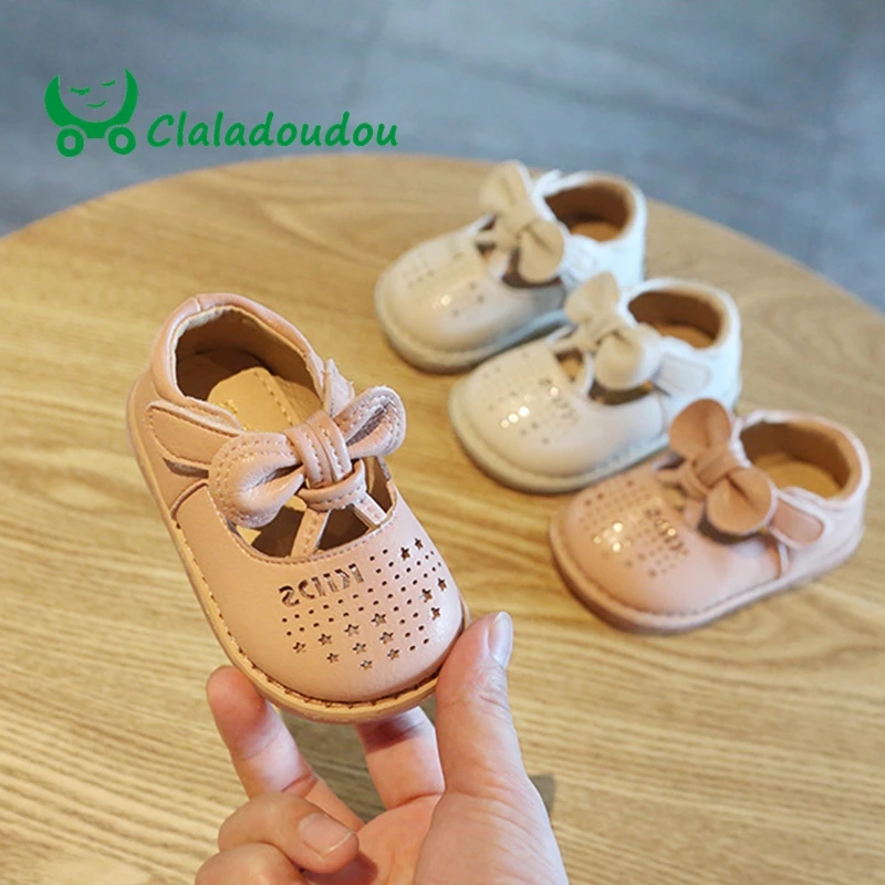 

Claladoudou11.5-13.5CM brand Children's shoes pink beige strap hollow soft bottom princess shoes bow tie baby shoes toddler shoe