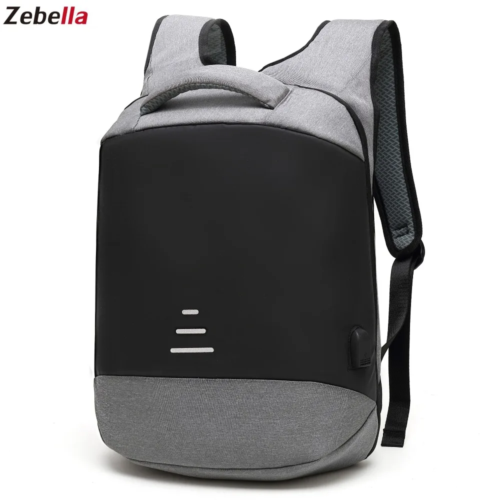 Zebella Противоугонный мужской рюкзак водонепроницаемый зарядка через USB черный