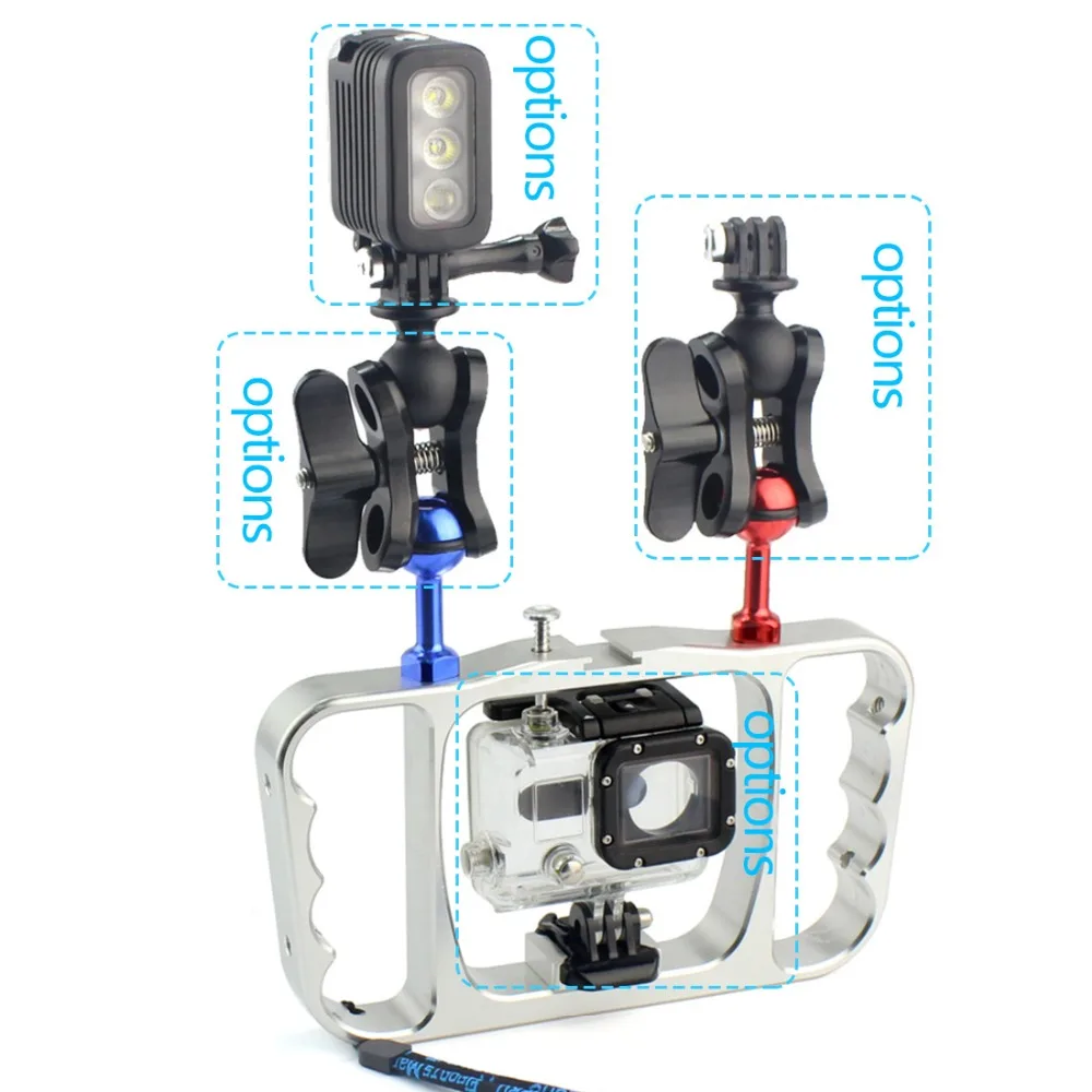 المزدوج مقبض الغوص قوس فلاش تركيب إضاءة طقم إطارات ل Gopro بطل 7 6 5 4 SJCAM سوني كاميرا كاميرا الهاتف الذكي