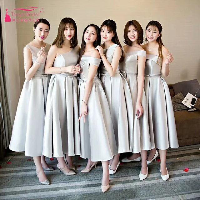 Silver Bridesmaid Dresses Simple Satin African Fashion Silver Bridesmaid Dresses Simple Satin African Fashion Vestidos De Festa Wedding Guest Gown Maid Of