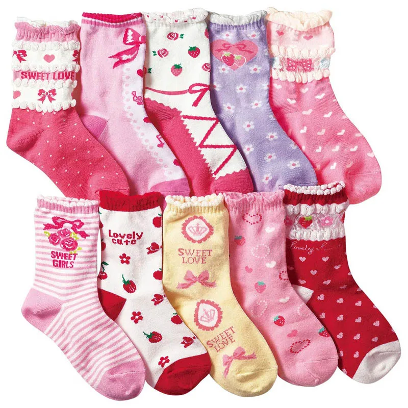 10 пар/партия, детские носки для девочек 4-12 лет, Детские хлопковые носки с рисунком для девочек, высокое качество
