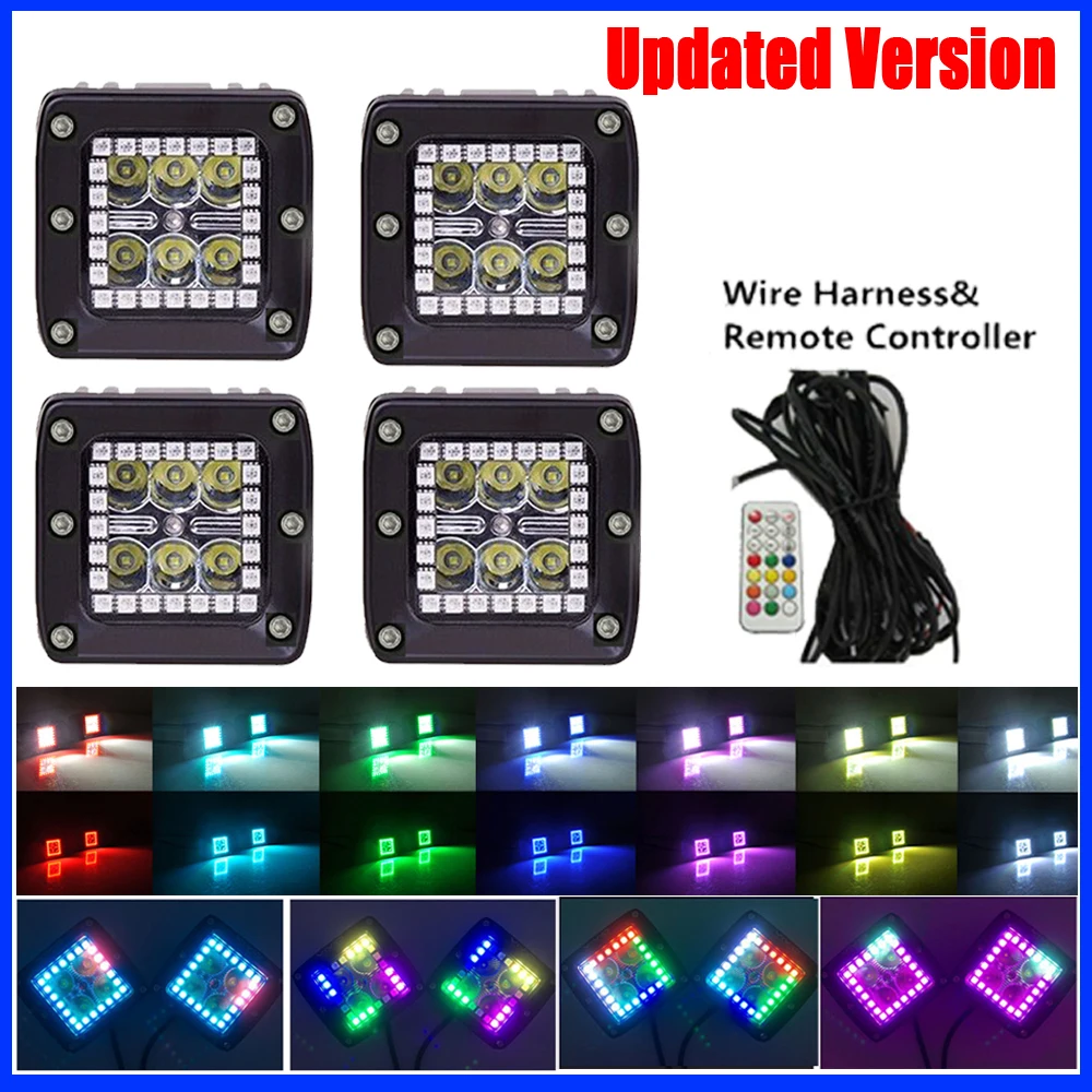 4x24 Вт Светодиодная панель рабочего света 3 &quotPod Cubes с rgb кольцом 12 однотонных