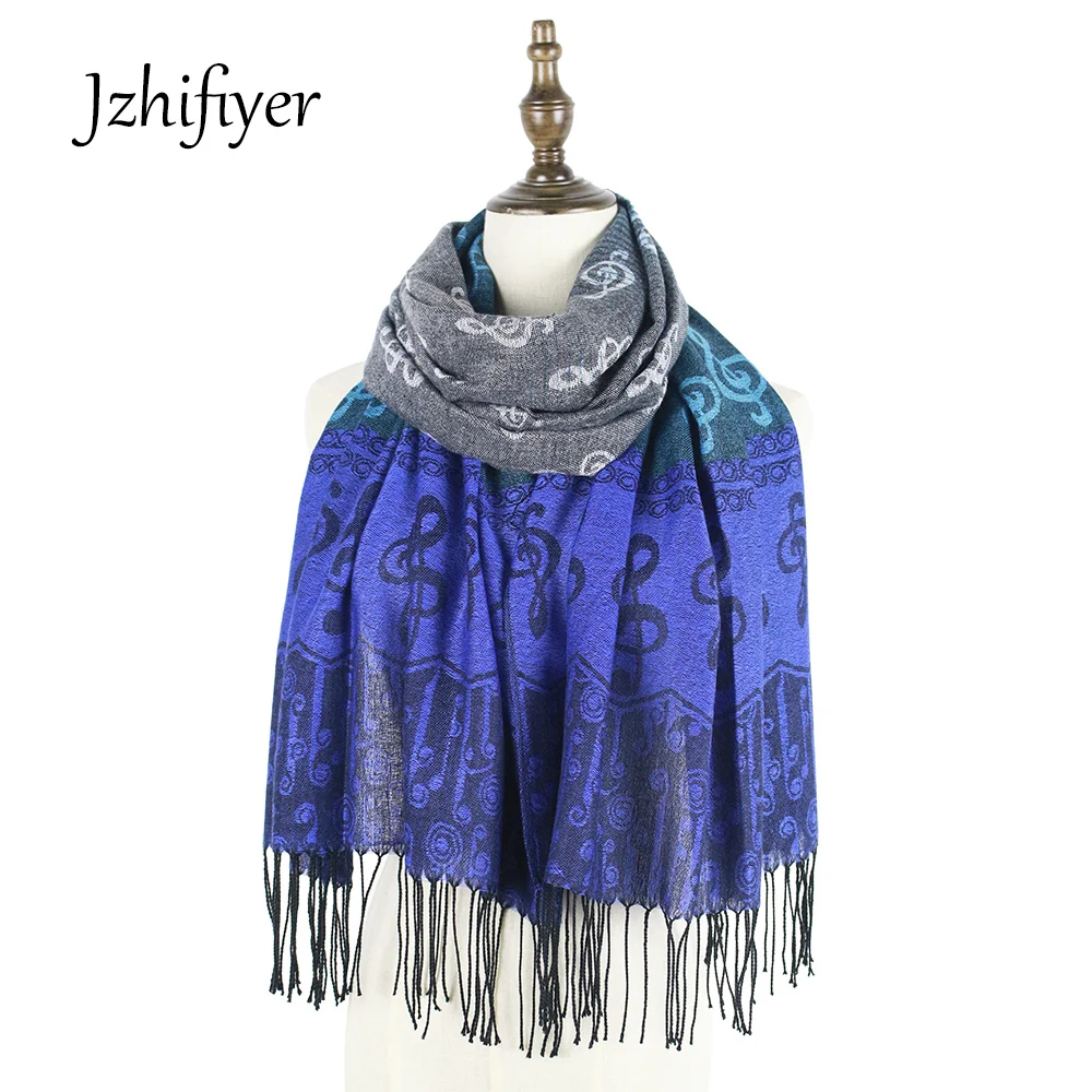 

tippet scarf feminino music note G-clefs Jacquard scarf fashion pashmina shawl wrap winter scarf woven shawls bandana fringe
